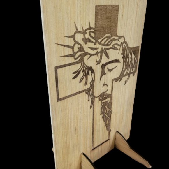 Laser-Cut Wooden Crucifix with Jesus - Picture 2 of 2